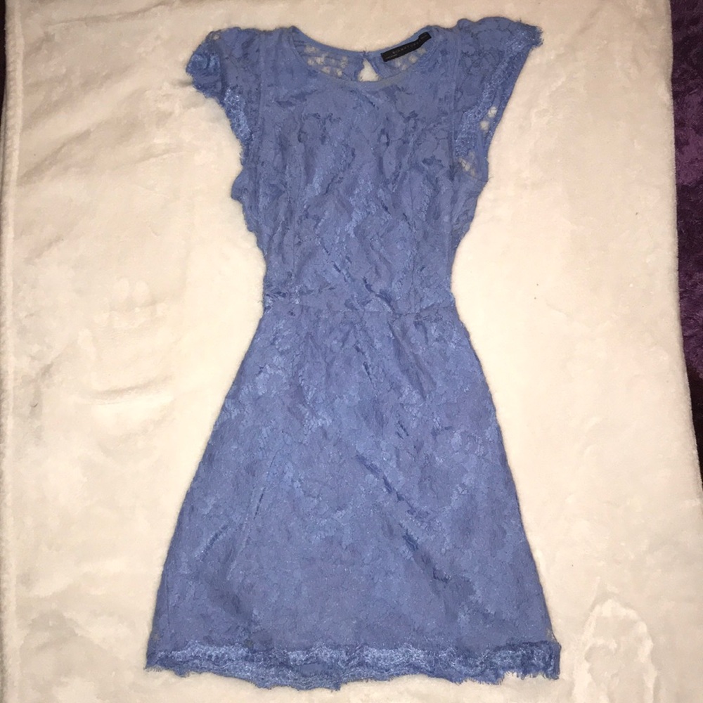 Blue lace open back dress